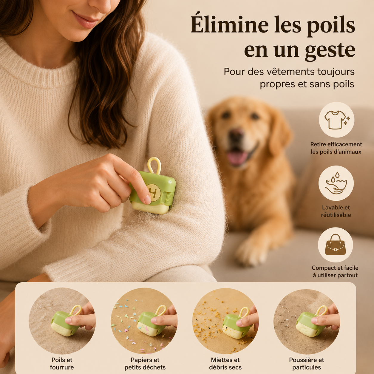 Mini Rouleau Anti-Poils Réutilisable