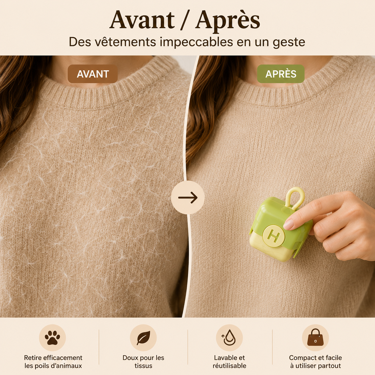 Mini Rouleau Anti-Poils Réutilisable